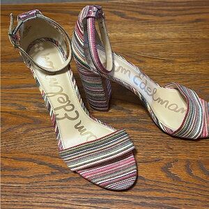 Sam Edelman Yarro Striped Sandals.Chunky heels .Adjustable Ankle Straps Size 10